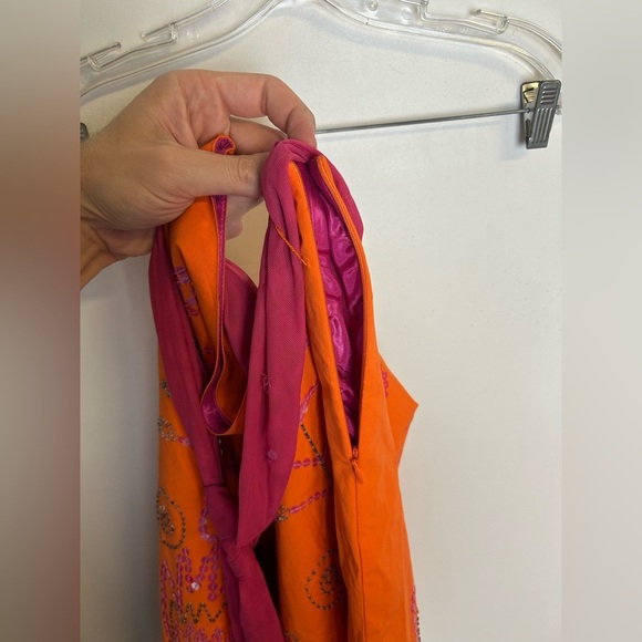 Cadi and Blue Vtg Midi Embroidered beaded Skirt Sz 10 Orange Sequins boho gitsy - Picture 12 of 13